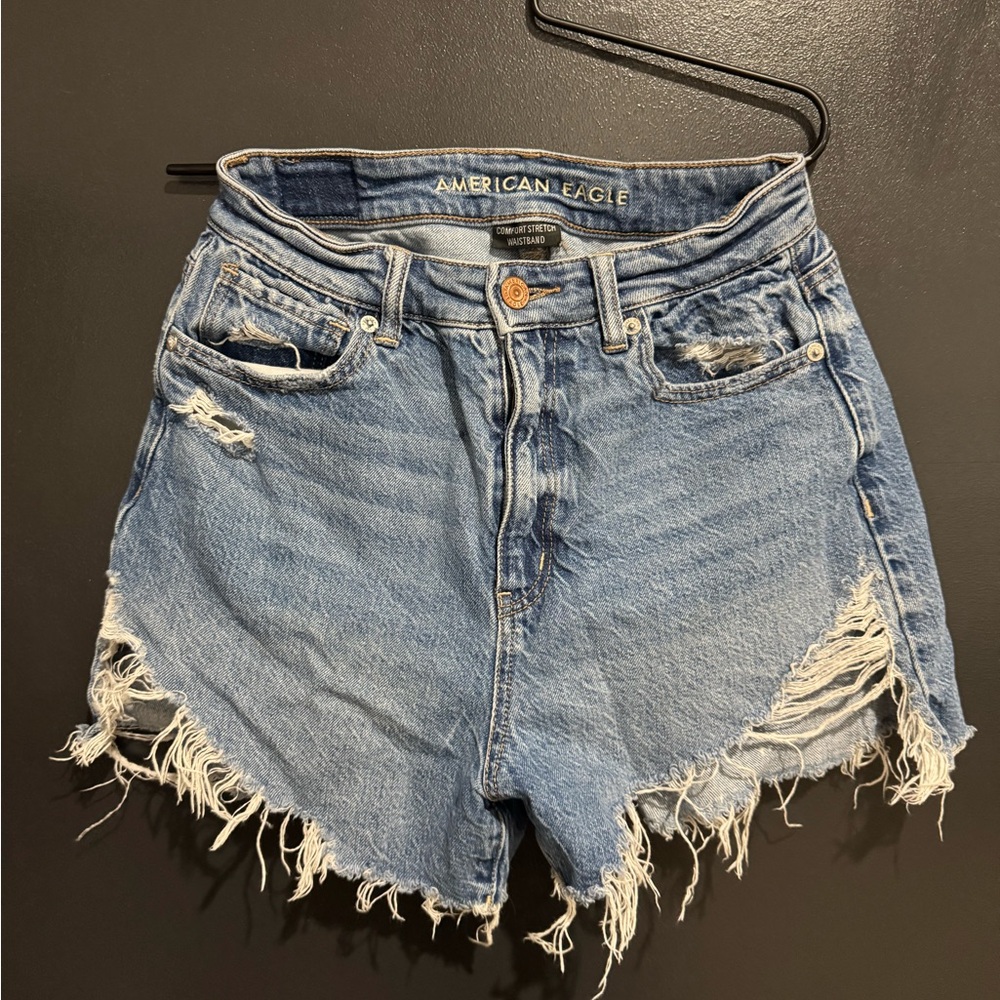 American Eagle Outfitters Blue Distressed Jean Shorts